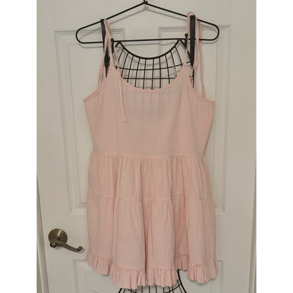 ASOS Women's US 6 Pink Seersucker Tiered Babydoll Ruffle Mini Sundress